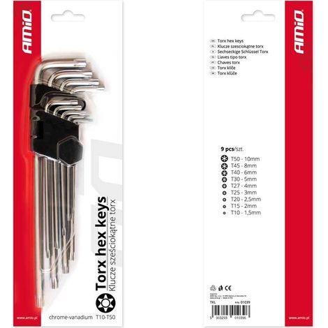 Clés TORX longues 230 mm, 9 pièces, TKL AMIO-01039
