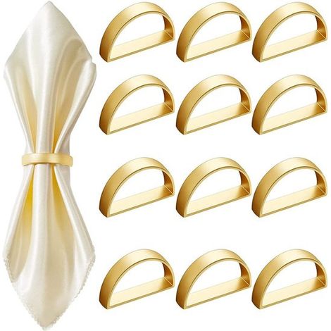 12 ronds de serviette dorés, ronds de serviette en métal, élégants anneaux de serviette pour la décoration de table : Saint-Valentin, Pâques, mariage, (1/5)