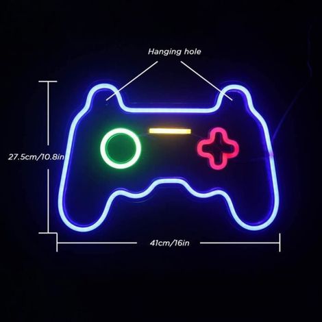 Enseigne Néon Forme Manette de Jeu - LED USB ou Piles AA - Décoration Murale Chambre Salle de Jeux Bar Hôtel - 40 x 24 cm - 1 Pièce (1/4)