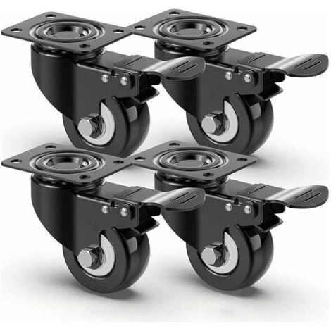 Roulettes pivotantes silencieuses 50mm – Charge maximale 400kg – PVC et fer – Rotation 360° – Protection sol en caoutchouc polyuréthane