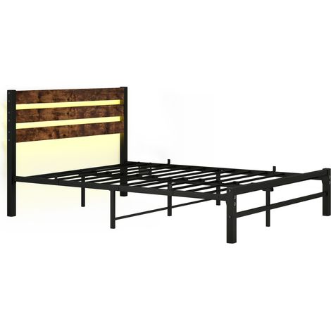 Lit 140 x 200 cm en métal avec tête de lit, LED RGB, port USB et rangement sous le lit (1/5)