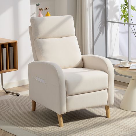 Sillón Relax Reclinable Tapizado en Lino Sintético con Reposapiés y Bolsillos Laterales Carga 135 kg Crema (1/5)