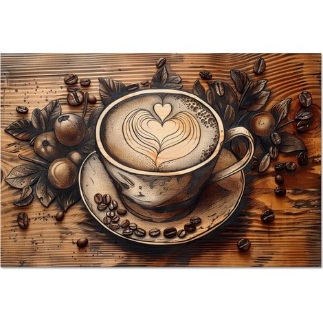 CRÉDENCE DE CUISINE Café - Vintage - Marron - Tasse - Bois 90x60 (1/5)