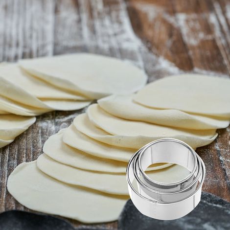 Ensemble de 3 emporte-pièces ronds en acier inoxydable pour pâte à raviolis, biscuits, gâteaux et pâtisseries. (1/5)