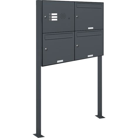 3er Briefkasten Standanlage Freistehend RAL 7016 Anthrazit Klingel (1/5)
