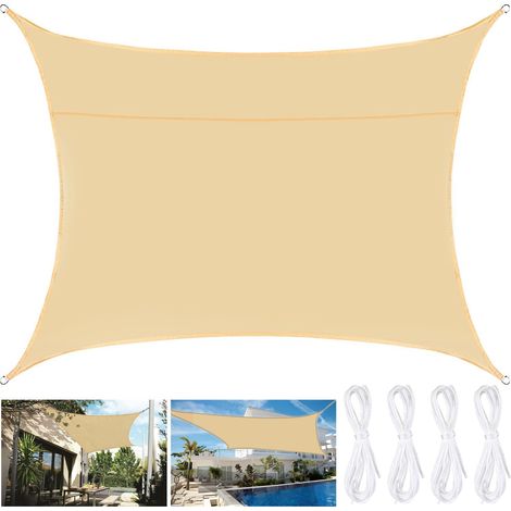 200 x 300 cm Voile d'ombrage rectangulaire imperméable, protection UV, pour terrasse, jardin, balcon et tonnelle avec corde, jaune (1/5)