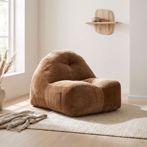Fauteuil pouf lounge 99x120x78 cm en velours marron (1/5)