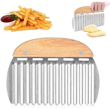 Kitchen Knife - Multifunctional - Stainless Steel - Wavy Blade - Wooden Handle - 15.8x11.5cm (1/4)