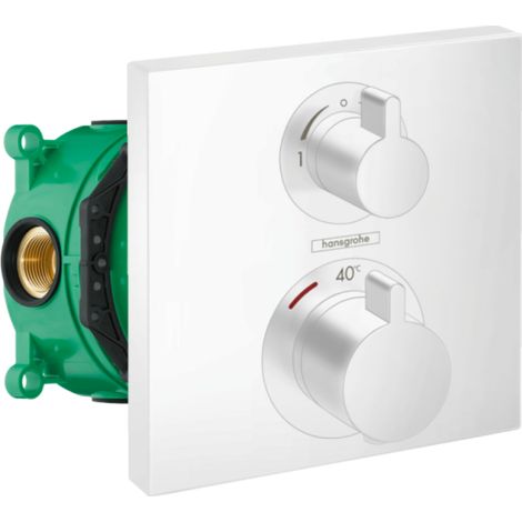 HANSGROHE Facade thermostatique encastré Ecostat Square avec robinet d'arrêt et inverseur blanc mat + corps encastré