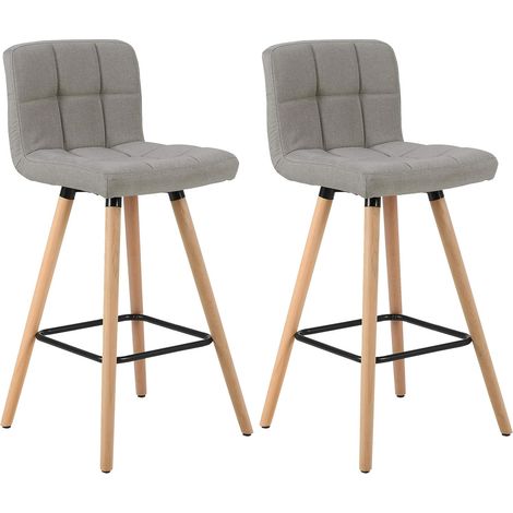 WOLTU Sgabelli bar, Set di 2 Sgabelli da Bar in Tessuto di Lino Sgabelli Cucina Moderni Sgabelli Alti con Gambe di Legno Sedie da Bar per Cucina Bancone, Grigio Chiaro