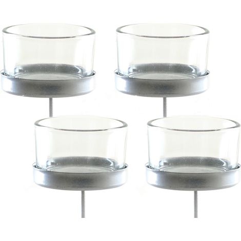 Teelichtstecker Glas / Metall im 4er Set - Kerzenhalter in silber