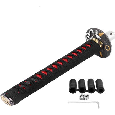 GARRYFIZH Pommeau de levier de vitesse universel de voiture, style sabre japonais, avec 4 adaptateurs, noir et rouge (1/5)