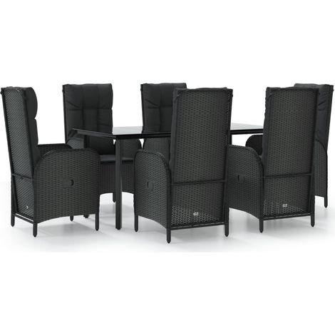 Maison Exclusive - 7-tlg. Garten-Essgruppe mit Kissen Schwarz Pol