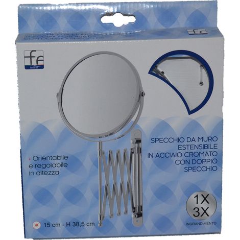 Specchio ingranditore in acciaio cromato da muro estraibile doppio specchio Ø15 cm Feridras (1/3)