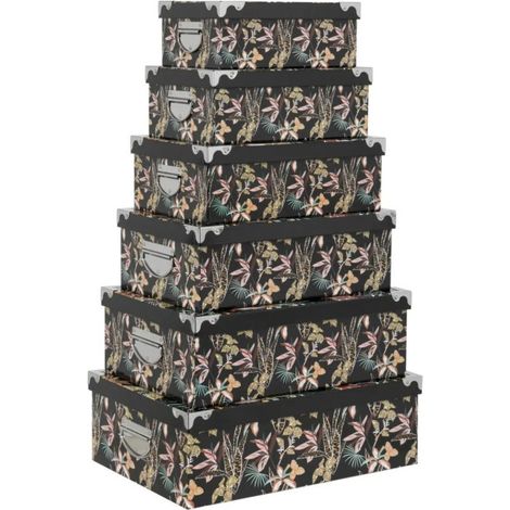 Lot de 6 Boîtes de Rangement "Jungle" 48cm Noir (1/2)