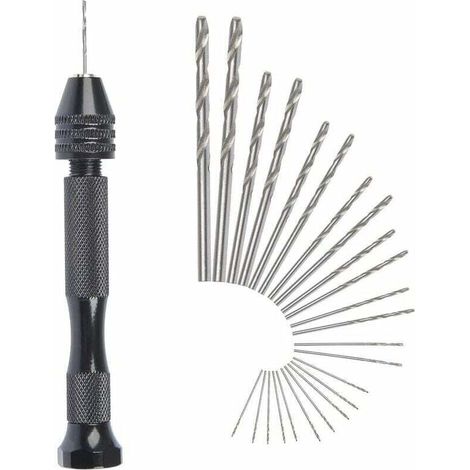 MIni perceuse à main Twist Drill Bits +25 micro forets hélicodaux sans fil en Aluminium Pin Vise Outils Rotatifs forets hélicodaux adjustable Pyrogravure Maison plastique trou cuivre (1/4)