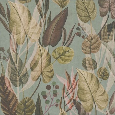 Papel pintado naturaleza Profhome 782193 papel pintado vinílico estampado en caliente tejido non tejido liso con ornamentos florales mate gris verde-pálido violeta pastel beige pardo 5,33 m2