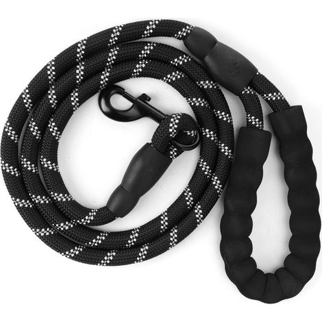 Reflektierende Nylon-Hundeleine, Sicherheitskette für Welpen, mittelgroße und große Hunde, zum Laufen, Spazierengehen und Trainieren, schwarz (1/5)