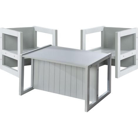 roba Set Tavolo + 2 Sgabelli per Bambini - Convertibile in Panca - Stile Country – Mobili per Bambini – 3 Altezze – Multifunzionale - Legno Laccato Grigio (1/5)