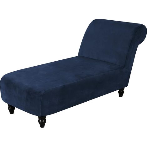 Stretch velvet chaise lounge cover without armrests for living room, bedroom, lounge (navy blue) (1/5)