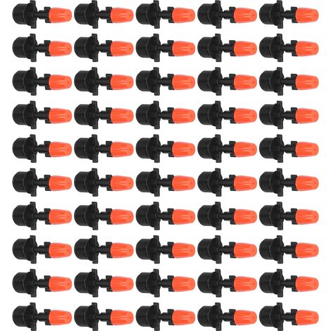 Packung mit 50 verstellbaren orangefarbenen Sprühdüsen, G1/2 Außengewinde, für Tropfbewässerungssysteme, automatische Bewässerung von Garten und Pflanzen. (1/5)