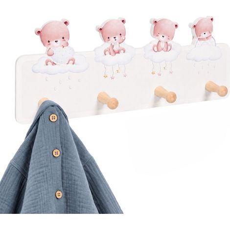 Kids' Coat Rack with 4 Hooks, 15 x 38 cm, MDF & Pine (1/5)