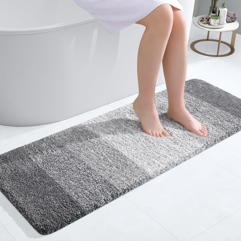 Tapis de Salle de Bain Doux, 40 x 120 cm, antidérapant, Lavable, Moelleux à Poils Longs, en Microfibre absorbante, Gris (1/5)