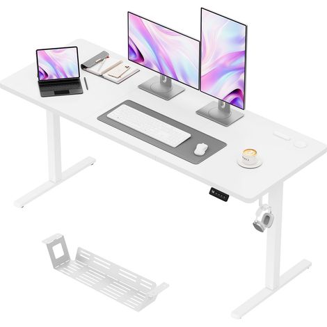 Électrique Bureau Assis Debout 160 x 60 cm, Standing Desk Blanc (1/5)