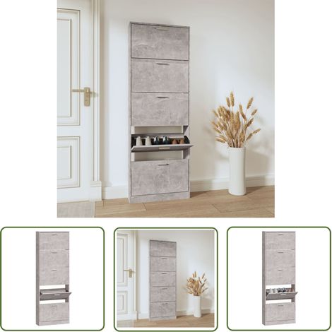 The Living Store Armoire à chaussures Gris béton 59x17x169 cm Bois d'ingénierie - Meuble Rangement Chaussures - Armoire Chaussure - Rangements Intérieur - Rangement Entrée - Placard Chaussures (1/5)