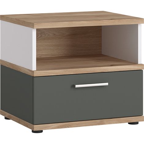 Nachtschrank in Eiche Nb. mit weiß und grau TOMAR-129, B/H/T ca. 50/45/40 cm (1/5)