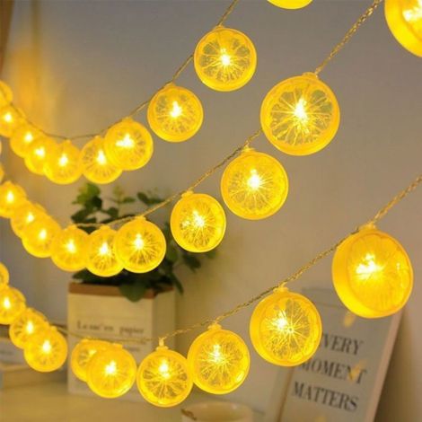 Guirlande lumineuse en forme de tranche de citron, alimentée par batterie, guirlande LED flexible, jaune chaud 3 m, 20 LED (1/4)