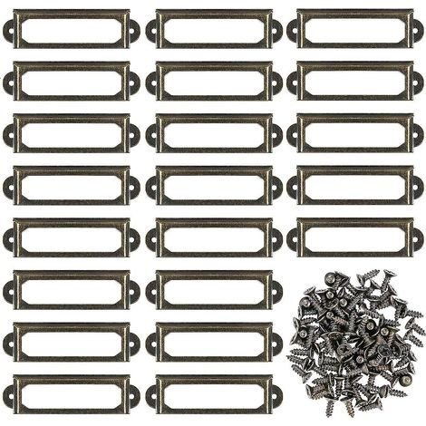 50 porte-étiquettes métalliques avec vis pour tiroirs de meubles, plaques nominatives d'armoires - Bronze (s-59 X 17mm) (1/5)