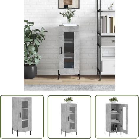 The Living Store Buffet Gris béton 34,5x34x90 cm Bois d'ingénierie - Buffet - Meuble De Rangement - Armoire - Commode - Mobilier Gris (1/5)