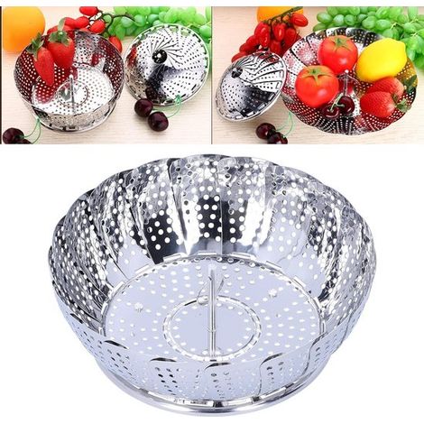 Cesta vaporera plegable de acero inoxidable con gancho central, ajustable para ollas a presión y tamaño extragrande (1/5)