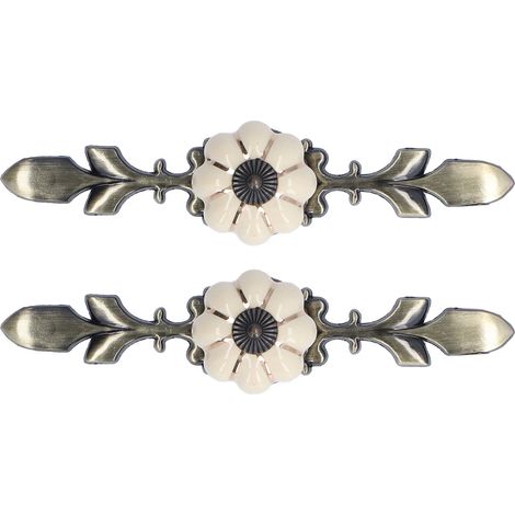 2 pièces Poignées de tiroir Céramique Peintes Main Style Campagnard Chinois pour Meuble Décoratif Blanc (1/5)