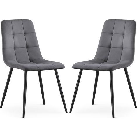 Lot de 2 Chaises en velours matelassées NERO Graphite Foncé pieds noirs (1/5)