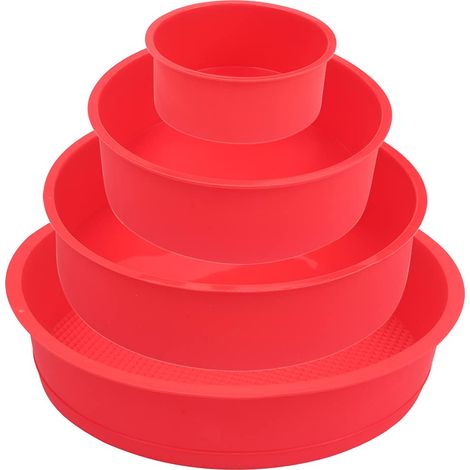 Moule À Gâteau En Silicone Ronde - 4 Pièces 10 15 20 25 Cm - Pour Gâteaux Chiffon Mousse Fromage Blanc Et Pâtisserie - Set De Cuisson (1/5)