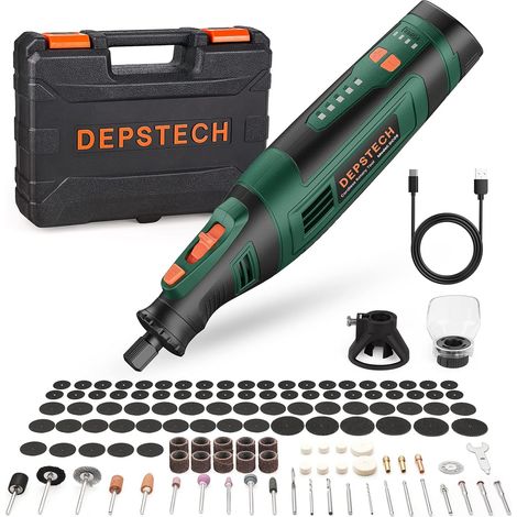 Outil Rotatif Multifonction Sans Fil, 2.0 Ah 8V Rechargeable, 5 Vitesses Réglables 30000 tr/min Max, 126 Accessoires, Meuleuse Portable pour Découper, Polir, Poncer, Graver, Nettoyer, Meuler (1/5)