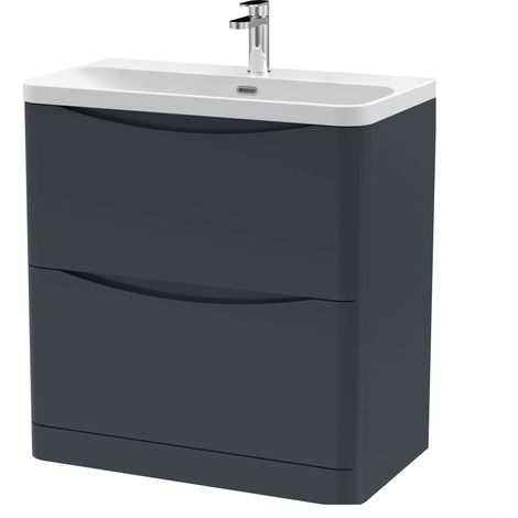 Balterley Dunwood Modern Bathroom Floor Standing 2 Drawer Vanity Unit & Ceramic Basin, Dark Grey, 800mm