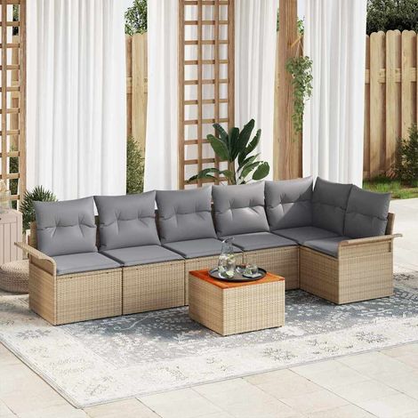 Gartensofa-set 7 pcs Beige und Hellgrau Poly-Rattan