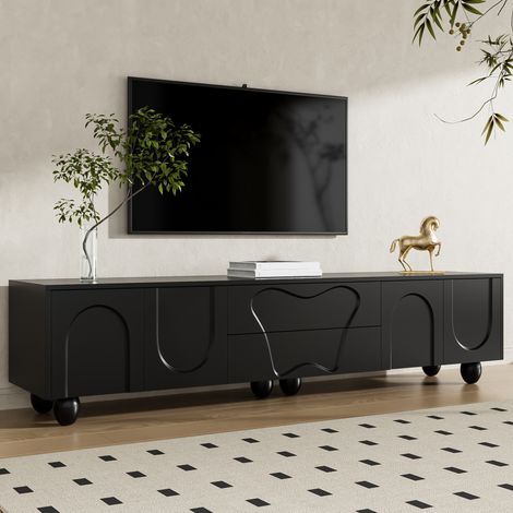 Mueble TV negro con amplio almacenaje y patas de madera HAVRYA (1/5)