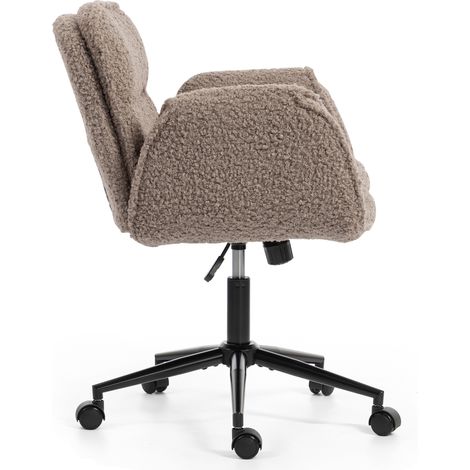 Chaise croisée avec accoudoirs réglables sur 5 niveaux et roulettes, chaise de bureau pivotante ergonomique avec dossier épaissi, pour télétravail, coiffeuse, chambre et salon, peluche Teddy (1/5)