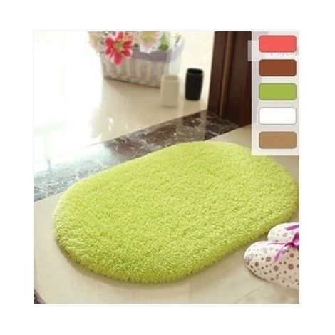 Tapis ovale en laine d’agneau naturelle, antidérapant pour salle de bain et WC – Paillasson doux et absorbant (vert fruit, 50 x 80 cm)-lsw