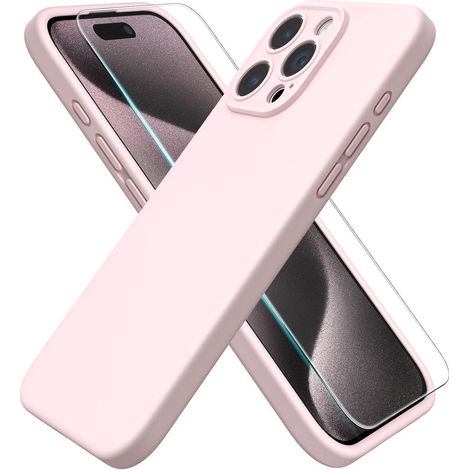 Coque silicone liquide iPhone 15 Pro Max 6.7" rose craie avec protection écran (1/5)