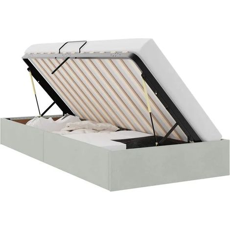 Cadre de lit recouvert de velours gris clair, 90 x 190 cm (1/5)