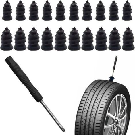 Kit di riparazione forature per pneumatici tubeless da 21 pezzi per auto, con fungo e cacciavite, tappo di riparazione per forature e pneumatici sgonfi su auto, moto, camion e trattori.
