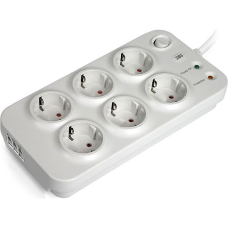 SBS Multipresa Filtrata ”Gold” A 6 Uscite Con Protezione Linea Telefonica E Di Rete 1,5 Metri Bianco