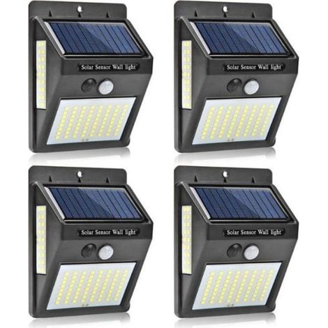 Luci solari da esterno con sensore di movimento, confezione da 4 luci solari a 100 LED, impermeabili IP65, 1200 mAh, faretto da esterno, luce di sicurezza wireless da parete per giardino (1/5)