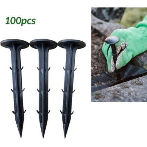 100 Piquets de Jardin pour la Fixation des Tissus Anti Mauvaises Herbes Plastique Noir Piquet de Terre pour Toile de Paillage (1/5)