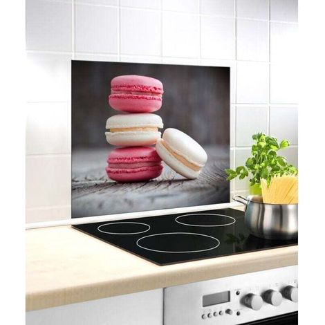 Fond de hotte, crédence cuisine verre "Macarons", verre trempé, 60x50 cm, multicolore